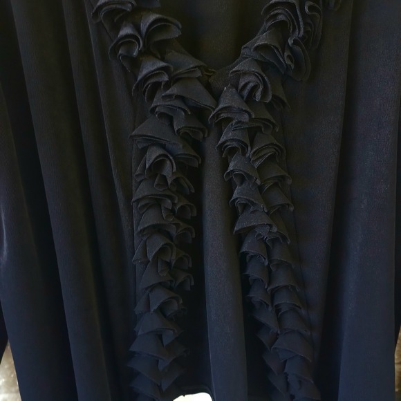 Chicos Travelers Black Ruffle Trim Open Front Cardigan Ribbed Knit Size 3 XL - Picture 3 of 10